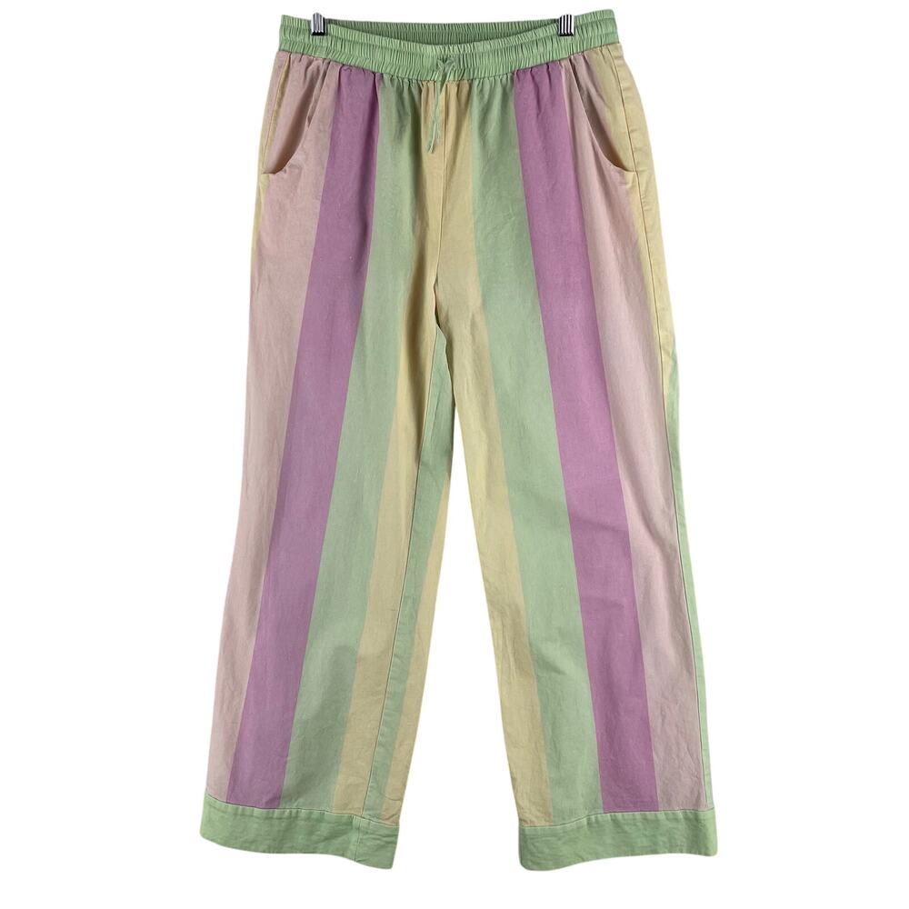 Olivia Rubin WMNS Peggy Pajama Pant Size L Multi Pastel Stripe Cotton Wide Leg